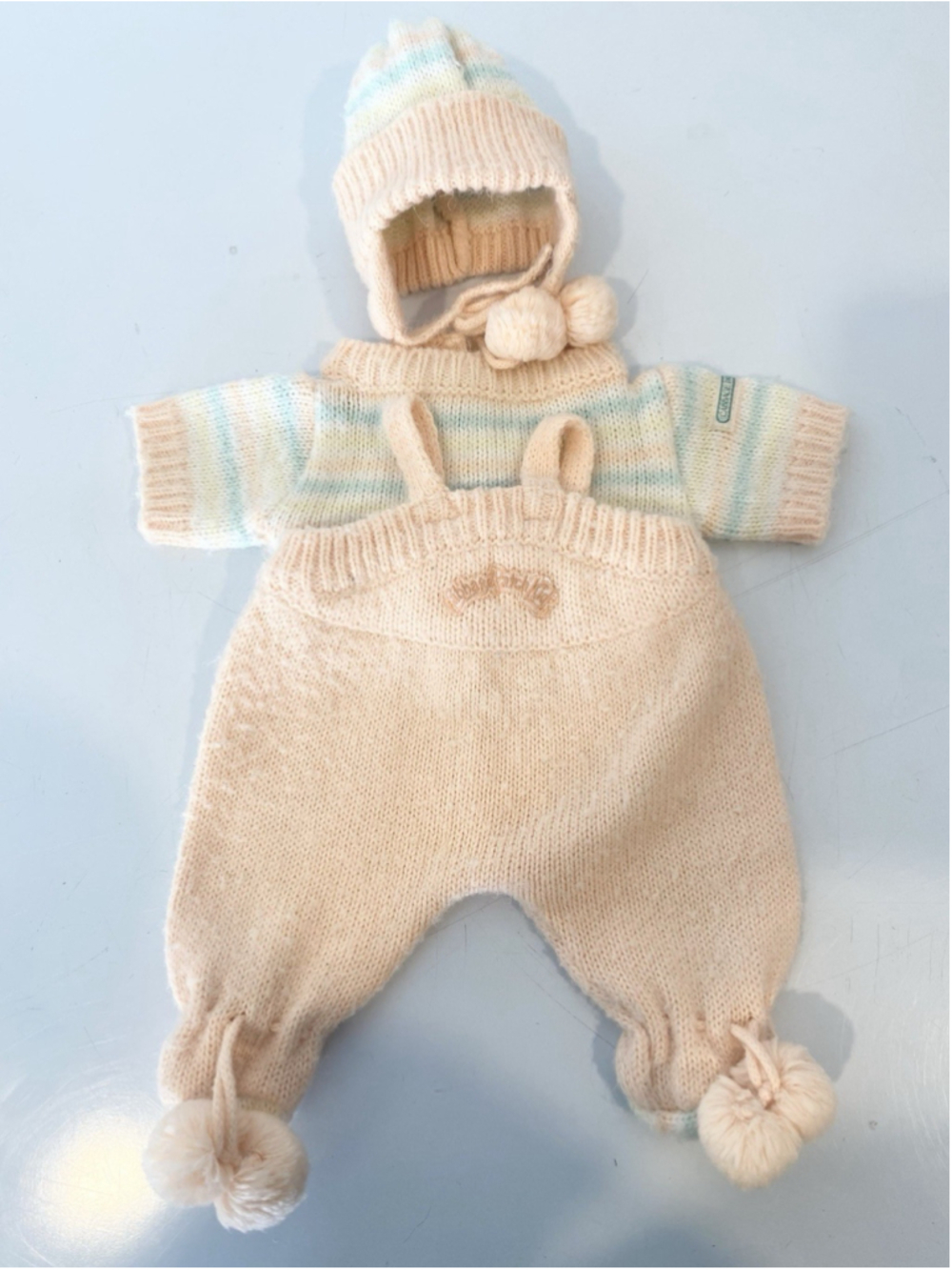 Cabbage Patch Kids Doll Clothes Knit 3 Piece Outfit Overalls Sweater Hat Preemie